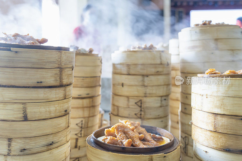 特写广东dum sum命名鸡爪酱油在餐厅